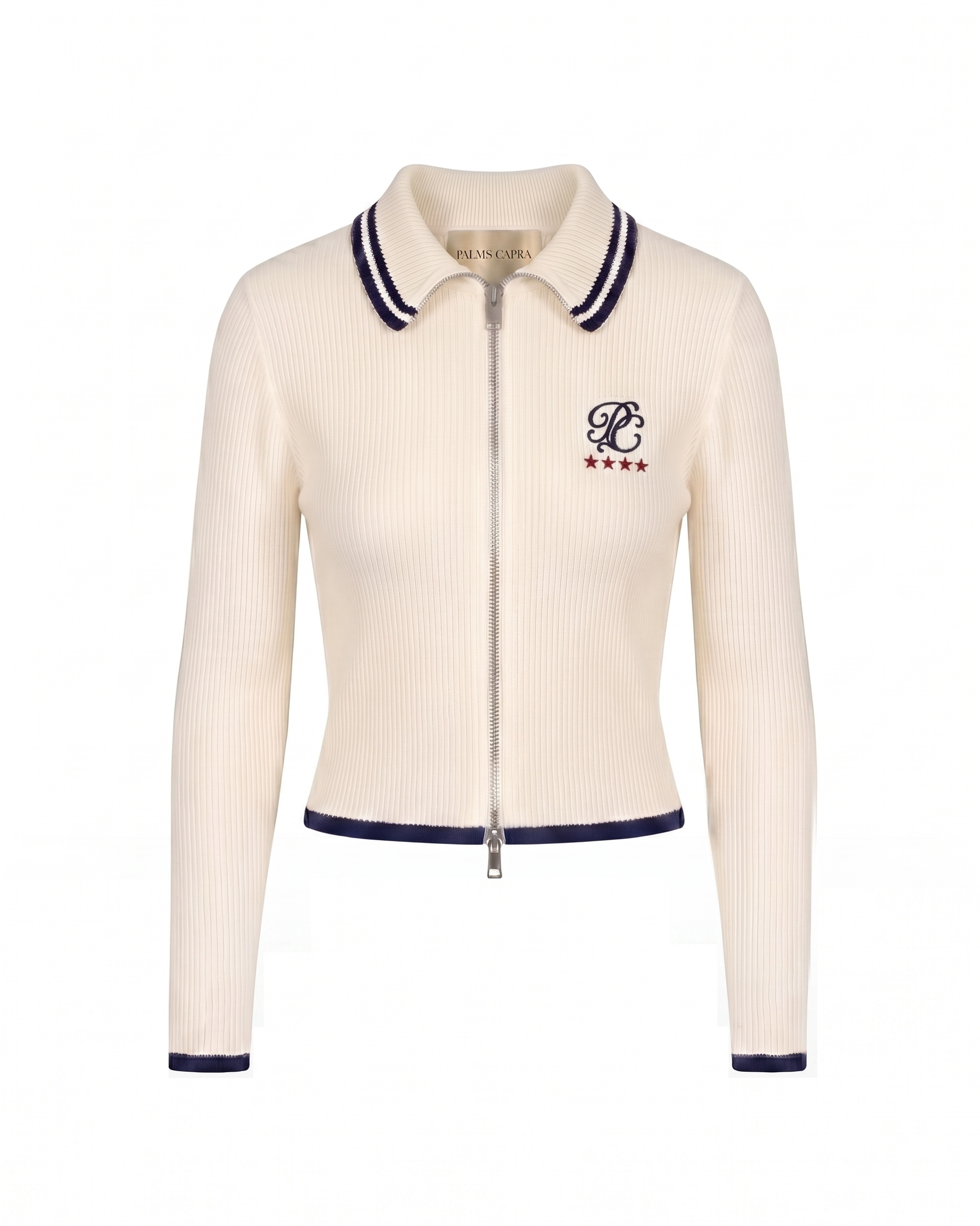 Women Monogram Ivory Full-Zip Knit