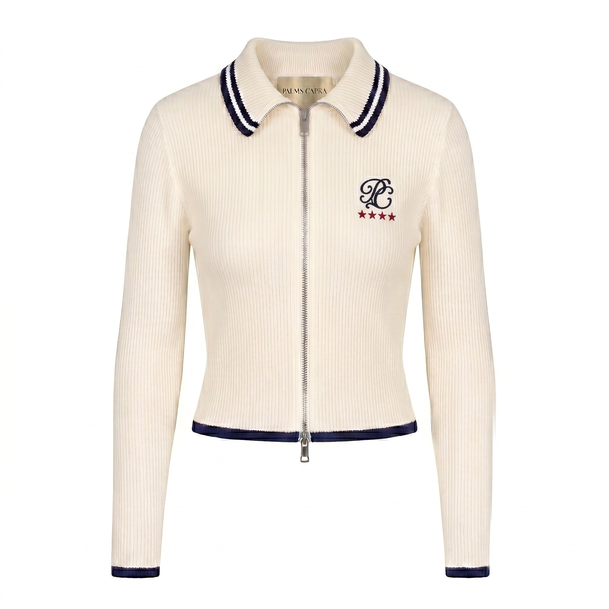 Women Monogram Ivory Full-Zip Knit